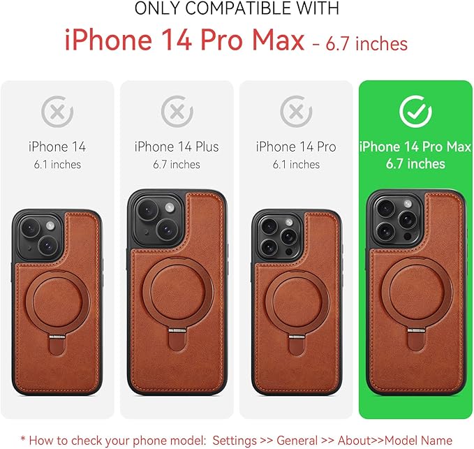 Compatible with iPhone 14 Pro Max Case with Stand, Compatible with MagSafe, Slim PU Leather & Durable TPU Protective Cover Drop-Proof with Tempered Glass Screen Protector 6.7", Brown
