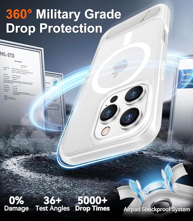 Magnetic Compatible with iPhone 16 Pro Case, [Built-in Invisible Kickstand][Compatible with MagSafe][Military Grade Shockproof] Slim Translucent Matte Phone Case for iPhone 16 Pro 6.3"