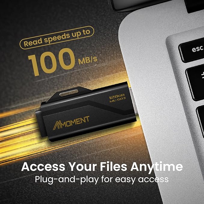 Moment 128GB (4 Pack) MU G03 USB Flash Drive 4-Pack – USB 3.2 Memory Stick with Protective Cap and Keychain Loop, Up to 100MB/s Read, 30MB/s Write – Plug & Play USB Drive for PC, Mac, TV, Car
