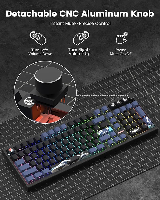 Womier Wireless Gaming Keyboard, Mechanical Keyboard, 98% Creamy Keyboard RGB Backlit with Number Pad and Volume Knob, BT5.0/2.4GHz/USB-C Mode, Hot Swappable Custom Keyboard with Linear Switches
