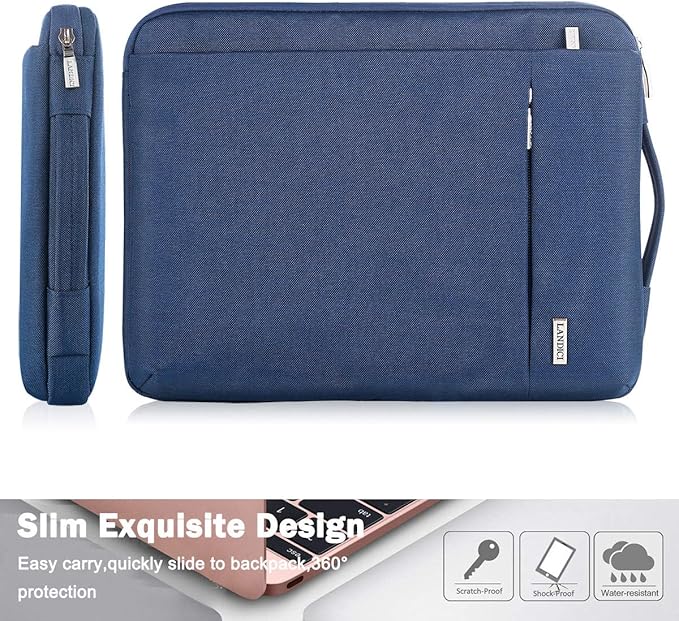 LANDICI 360° Protective Laptop Sleeve 13-14 Inch, Computer Bag Carrying Case for MacBook Air 13 M1/M2, MacBook Pro 13/14, Chromebook 14, Slim, Shockproof, Waterproof, Blue