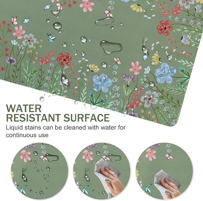 L-SPOUTTO Green Desk Mat for Keyboard and Mouse,XXL Large Mouse Pad Non-Slip Keyboard Pad Waterproof Desktop Mat for Laptop Computer Work Game Home Office-Green Floral