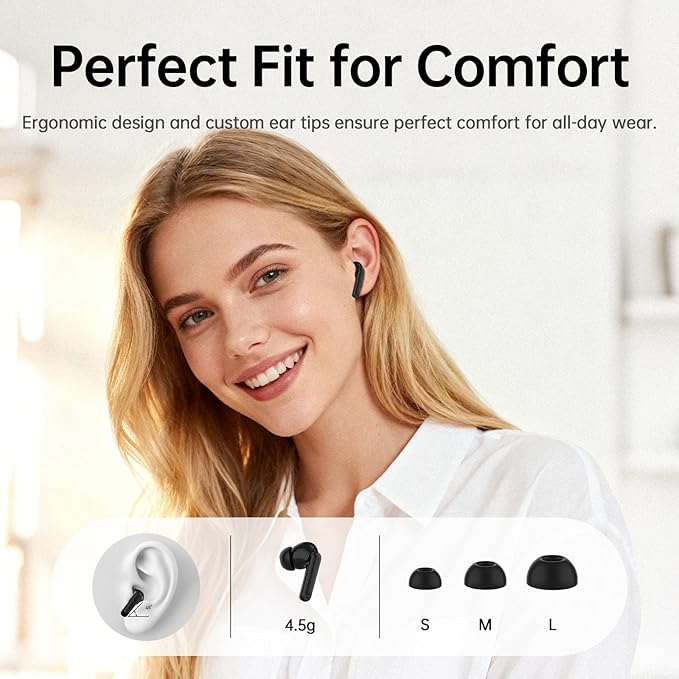 Adaptive Hybrid Active Noise Canceling 2026 Wireless Earbuds, 6 Mics ENC Clear Call Ear Buds, Hi-Res Audio Deep Bass Bluetooth 5.4 Headphones, 40H Playtime, Wireless Charging, LED, USB-C, Black