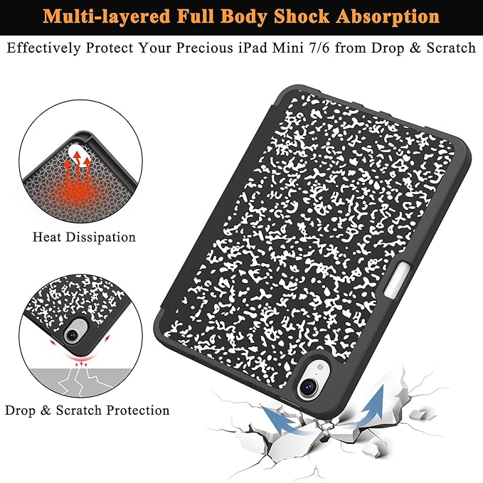 Soke Case for iPad mini 7(A17 Pro) 2024/iPad Mini 6 2021 8.3 inch with Pencil Holder-[Pencil Charging + Auto Wake/Sleep], Soft TPU Back Cover for iPad mini 7th/6th Generation(Book Black)