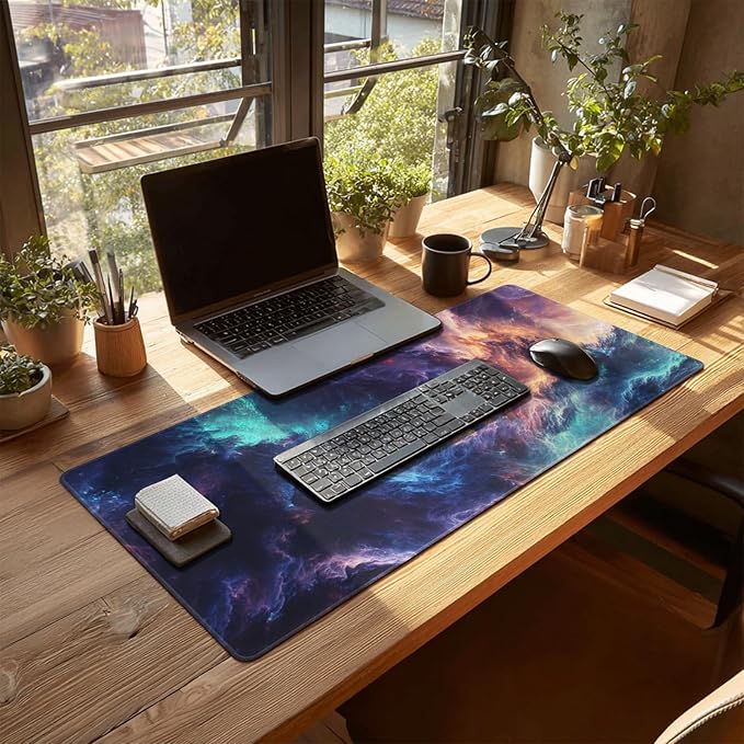 AQQA Gaming Mouse Pad, Large Dual-Sided Mousepad, Keyboard Mouse Mat, Desk Pad with Stitched Edges for Office Home and Game, 31.5x15.7inch, Dazzling Galaxy