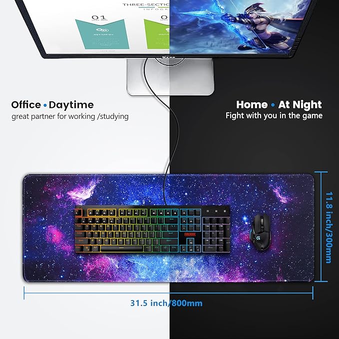 Gaming Mouse Pad, Large Mouse Pad XL 31. 5x11.8in, Big Extended Computer Keyboard Mouse Mat Desk Pad for Laptop with Stitched Edges, Waterproof Mousepad for Gamer Home&Office