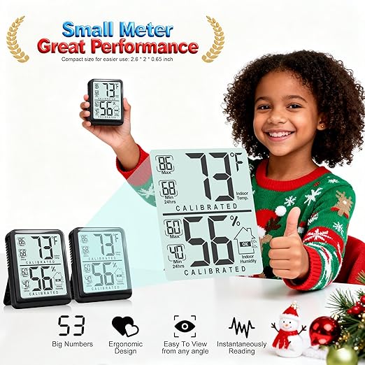 Antonki 2-Pack Room Thermometer, Digital Small Hygrometer Indoor Thermometer Humidity Gauge, Temperature Humidity Meter with Max/Min Record Monitor Sensor for Home, Plants - Battery Included