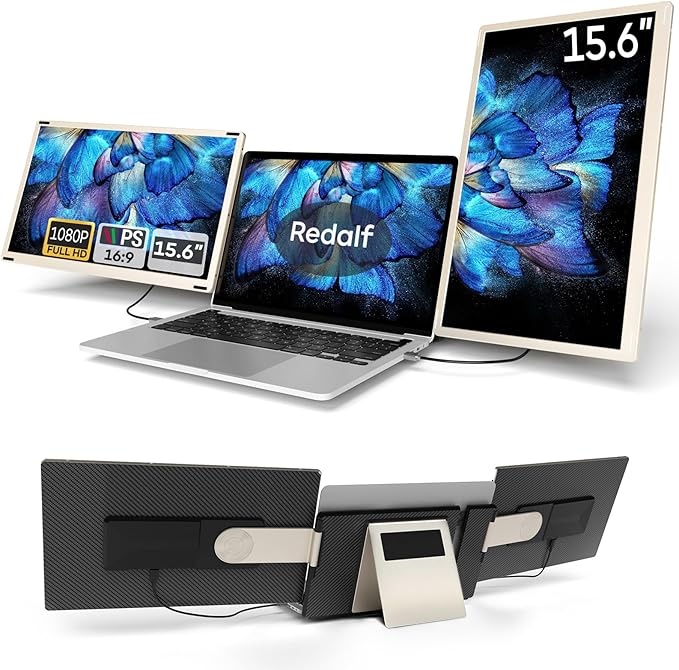 Laptop Screen Extender, 15.6'' 1080P FHD Laptop Monitor Extender with 235°Rotation Detachable Dual Monitor, Plug & Play, Triple Screen for 13"-17.3" Laptops Compatible with Mac/Wins/Android/Dex