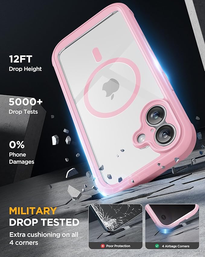 Miracase Magnetic for iPhone 17 Case with Privacy Screen Protector [Compatible with MagSafe],Full Camera Protection and Full Body Shockproof Bumper 17 Phone Cover 6.3", Light Pink