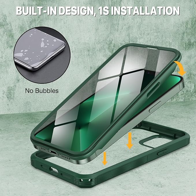 CENHUFO for iPhone 13 Pro Case, Privacy Phone Cover with Built-in Anti Peep Tempered Glass Privacy Screen Protector and Camera Protective, Full Body Shockproof Anti Spy Clear Double Bumper - Green
