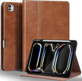 Gexmil Genuine Leather Case for iPad Pro 13 Inch (M5/M4) 2025/2024 with Pencil Holder,Protective Shockproof Smart Leather Folio Cover Adjustable Stand Auto Sleep/Wake,Vegetable Tanned Brown