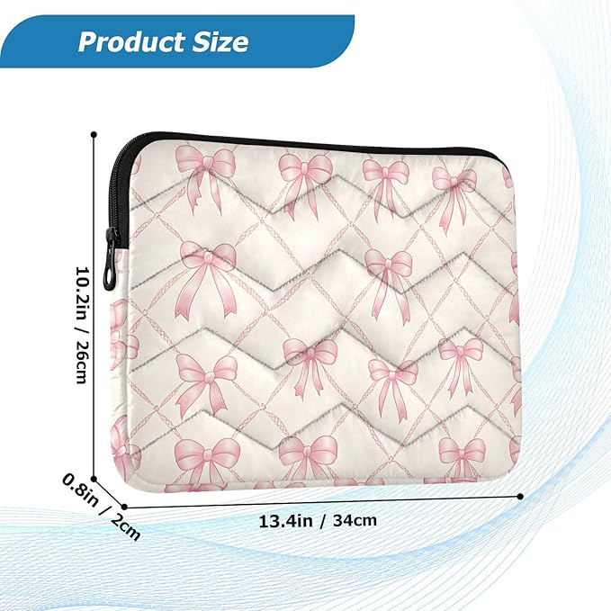 Laptop Case Sleeve, Pink Bow Plaid Checkered Pattern Shockproof Protective Computer Carrying Cover, Briefcase Handbags 13-13.3inch Laptop Sleeve Bag