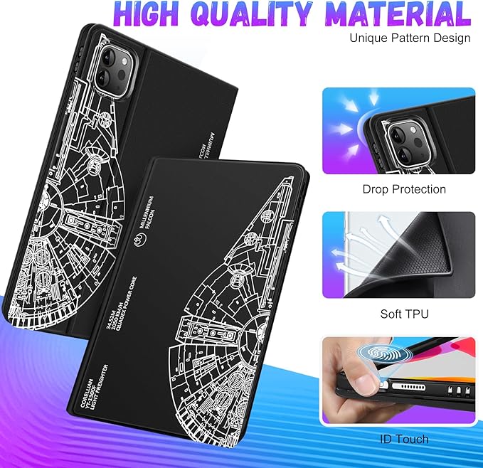 Uppuppy for iPad Air 13 Inch M2/M3, Pro 12.9 Case - Cute Women Girls Boy Men TeensBlack Pencil Holder Folio Cover for Apple Air 13" 2024/2025, Pro 6th/5th/4th/3rd Generation Case