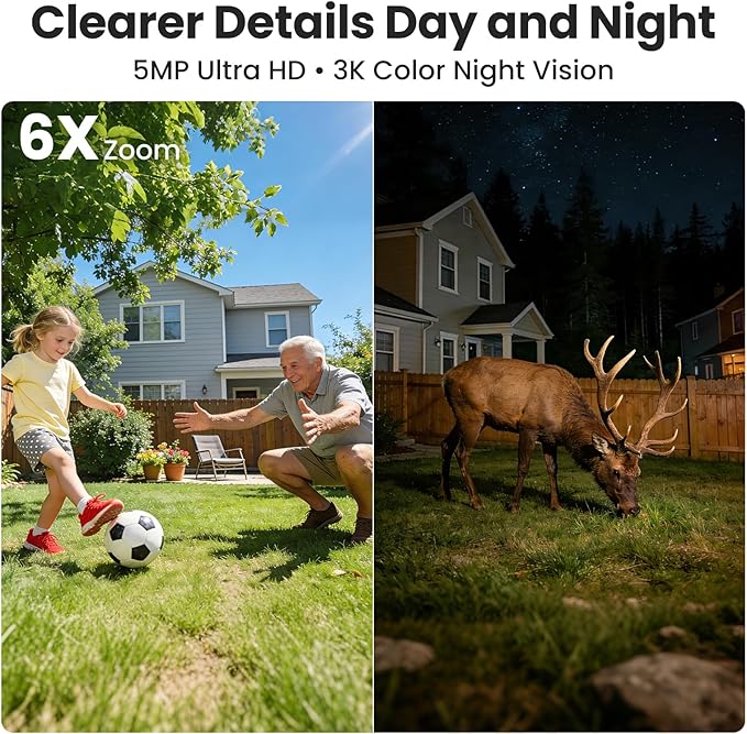 SOLIOM- 5MP Security Cameras Wireless Outdoor, No Subscription & Solar Powered,4-Cam Pack Cameras for Home Security with 360° Auto Motion Tracking, 3K Color Night Vision,5G & 2.4G Router Compatible