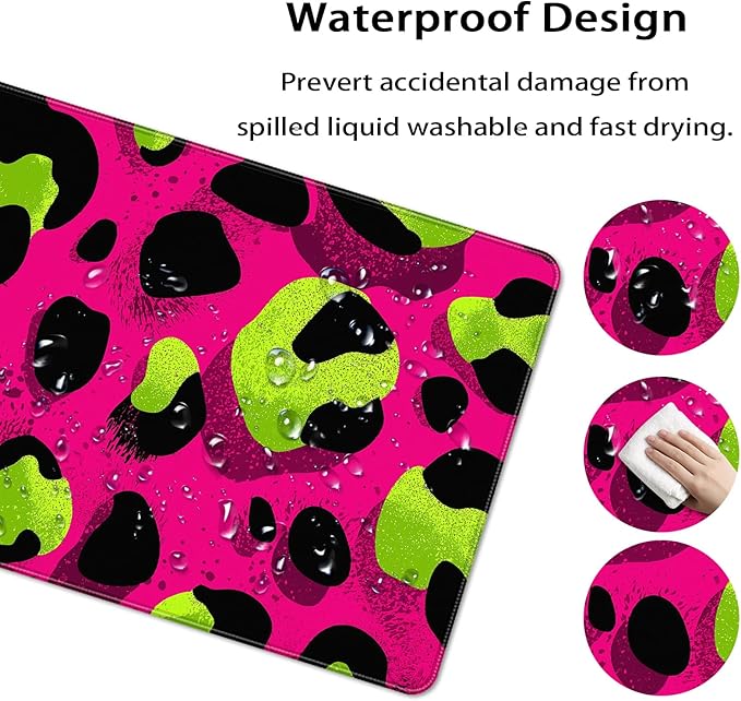 35.4 x 15.7 in, XXL Large Mouse Pad for Desk, Extended Keyboard Mouse Mat for Computer Office, Big Mouse pad with Stitched Edges, Gaming Pc-Leopard Print Pink Green