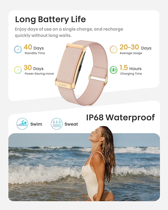 Smart Bracelet, Health Fitness & Activity Tracker with All-Day Continuous Heart Rate/Blood Pressure Monitor, Sleep Tracker, 170+ Sport Modes, 60 Day Battery & Free App, IP68 Smart Band for Android IOS