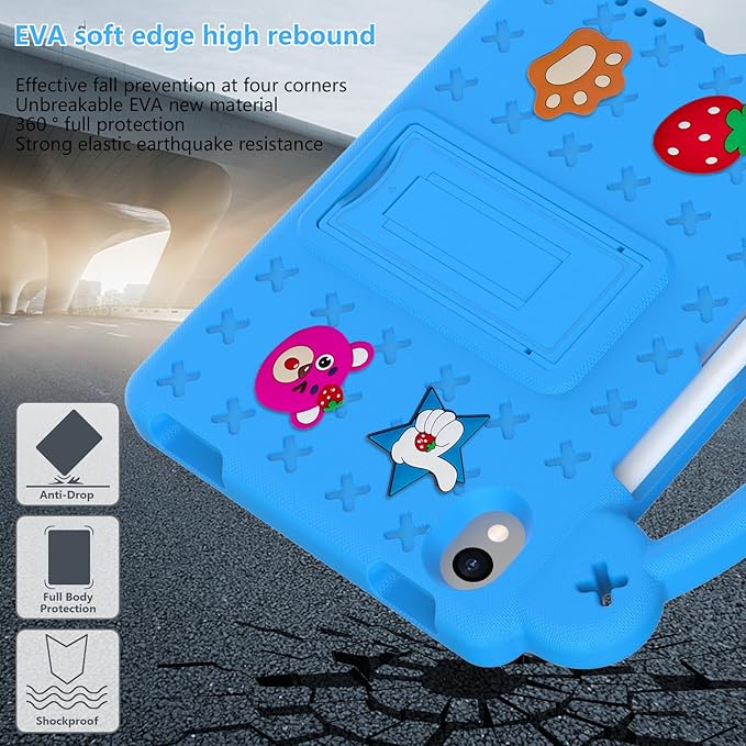 for iPad mini 7 Case A17 Pro,iPad mini 6 Case, Shoulder Strap Shockproof Cute DIY Figures Design Handle Stand Protective Rugged Case for Apple iPad mini 7th 6th Generation 8.3",SkyBlue