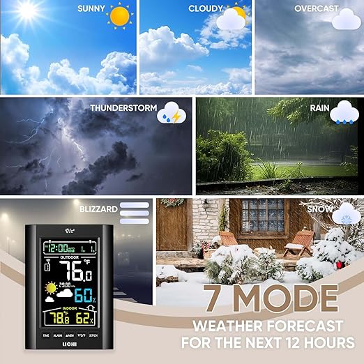 Weather Station Wireless Indoor Outdoor Thermometer， Inside Outside Temperature Humidity Monitor，with 330ft Range Sensor and Adjustable Backlight (Black)