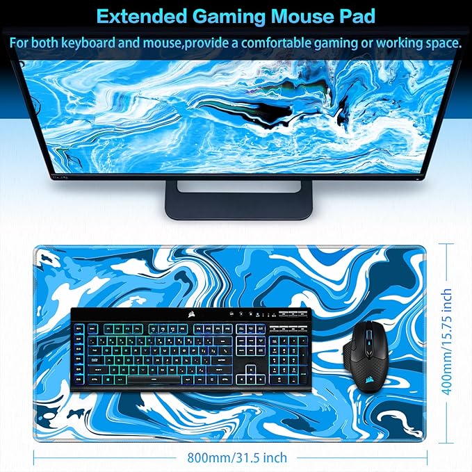 Canjoy Gaming Mouse Pad, Fluid Pattern Mouse Pad 31.5x15.7inch Large Extended Computer Mouse Mat Keyboard Full Desk Mousepad for Gaming, Office, Home