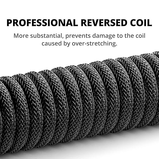 GUNMJO Pro Custom Coiled USB C Cable for Gaming Keyboard, Double-Sleeved Mechanical Keyboard Cable with Detachable Metal Aviator, 1.5M USB-C to USB-A, Classic Black Color