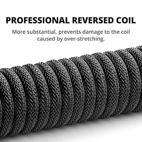 GUNMJO Pro Custom Coiled USB C Cable for Gaming Keyboard, Double-Sleeved Mechanical Keyboard Cable with Detachable Metal Aviator, 1.5M USB-C to USB-A, Classic Black Color