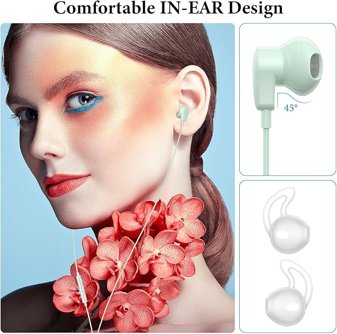 APETOO USB C Headphones for iPhone 17 Pro Max 16 15 Plus iPad USB-C Wired Earbuds with Mic Volume Control HiFi Stereo Type C Earphones for Galaxy S26/S25/S24/S23/S22 Ultra, Pixel 10 9 8 7, Mint Green