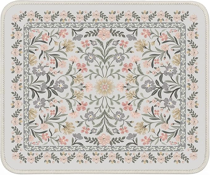 iCasso Aesthetic Small Floral Mouse Pad, Mini Portable Travel Mousepad, Anti-Slip and Comfortable Cloth Mouse Mat 7.9"x9.5" with Stitched Edges for Computer, Laptop, Office, Home(Gray Floral)