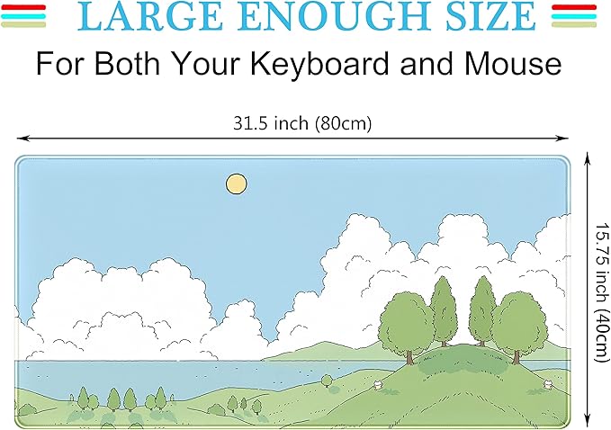 Cute Anime Desk Mat Kawaii Mousepad, Anime Street Aesthetics Desk Pad XXL, Japanese/Korean Lo-fi Drawing, Cute Green Blue Nature Mouse Pad Computer Keyboard Mat, Office Desk Pad Protector