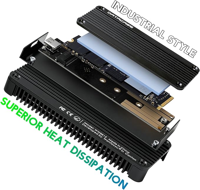 Aluminum M.2 NVME SATA SSD Enclosure Adapter with Bag, USB 3.2 Gen 2 (10 Gbps) M-Key/(B+M) Key Solid-State-Drive External Enclosure, Support UASP Trim for SSDs 2230/2242/2260/2280