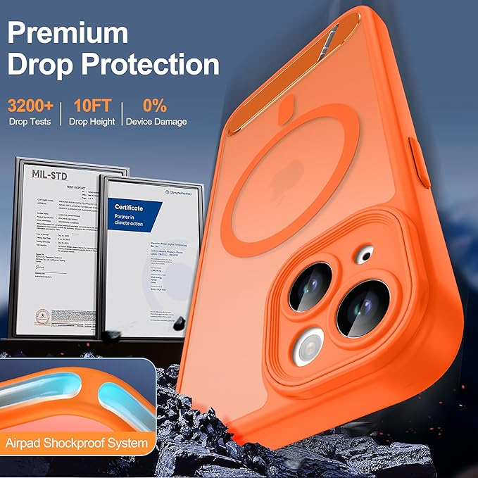 Magnetic Compatible with iPhone 15 Case, [Built-in Invisible Kickstand][Compatible with MagSafe][Full Camera Protection] Translucent Matte Phone Case for iPhone 15 6.1",Orange