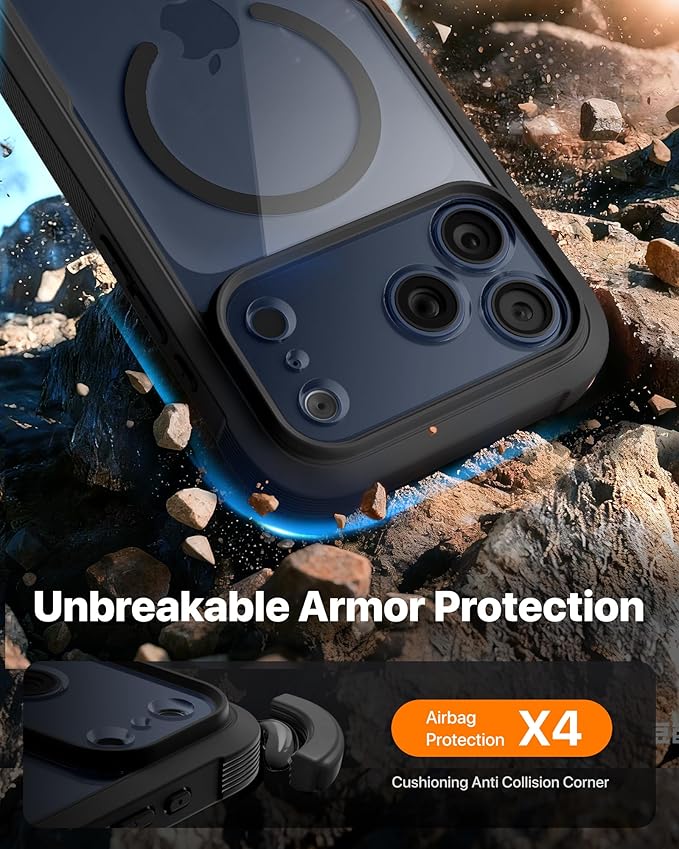 Diaclara Magnetic Designed for iPhone 17 Pro Case 6.3 Inch Full Body Bumper,[Compatible with MagSafe] Military Drop Proof Cover with Built-in Touch Sensitive Anti-Scratch Screen Protector, Black