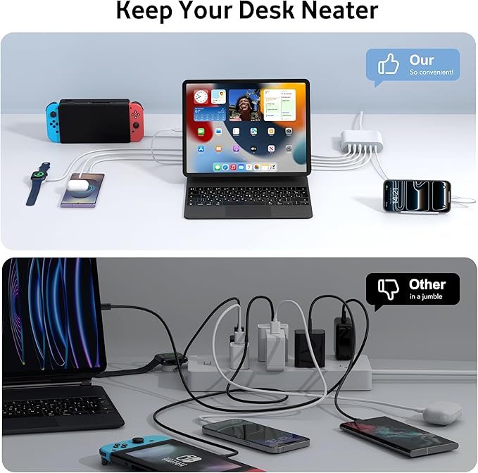 100W USB C Fast Charger Block Compact GaN 6 Port PD USB C and QC USB A Wall Charger Type C Charging Station Hub Adapter Plug Cube Brick for iPhone 17 16 15 14 Pro Max iPad Pro Air Samsung Pixel LG