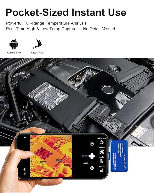 Small Thermal Imaging Camera, WapoRich Thermal Camera Compatible USB-C Android Device, 240x240 TISR Resolution Infrared Imager for Home, HVAC, Electrical & Automotive