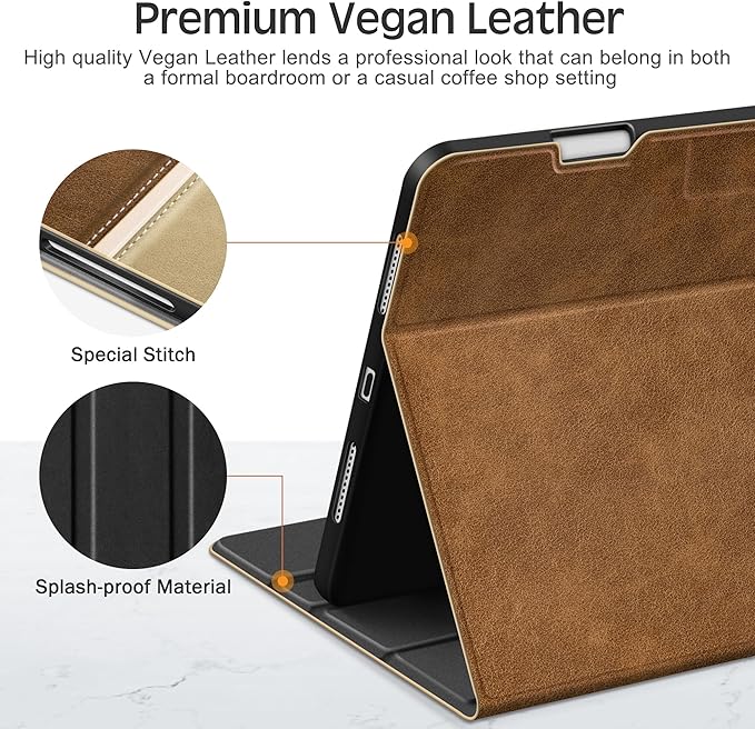 KingBlanc Case for iPad Pro 13 inch (M5 2025/M4 2024) with Pencil Holder, Vegan Leather Stand Cover, Auto Sleep/Wake, Support Pencil Pro/(USB-C), Viewing/Writing Angles, Vintage Notebook Style, Beige