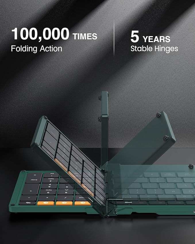 ProtoArc Foldable Bluetooth Keyboard, XK01 Full-Size Portable Wireless Keyboard for Travel, 105 Keys, 0.65" Keycaps, Multi-Device Sync for iPad Tablet Smartphone Laptop PC Windows iOS Android, Green