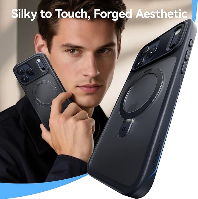 CASEKOO Ultra-Magnetic Stand for iPhone 17 Pro Case [Military Drop Protection] [Compatible with MagSafe] Shockproof Translucent Matte Slim Ring for iPhone 17 Pro Phone Case 6.3", Black