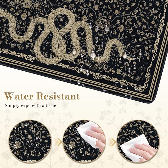 Large Desk Mat, Desk Matt for Desktop, Computer Gaming Mouse Pads, Stitched Edges Soft Mat for Desktop Office Home 35.4 x 15.7 Inches (Black Gold Snake)