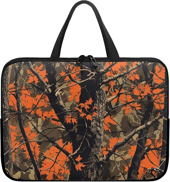 Orange Camo Forest Laptop Sleeve 12 Inch Womens Mens Laptop Tote Bag Waterproof Computer Tablet Handbag Case with Handle Carrying Case Laptop Cover for Travel/Business/School/Office