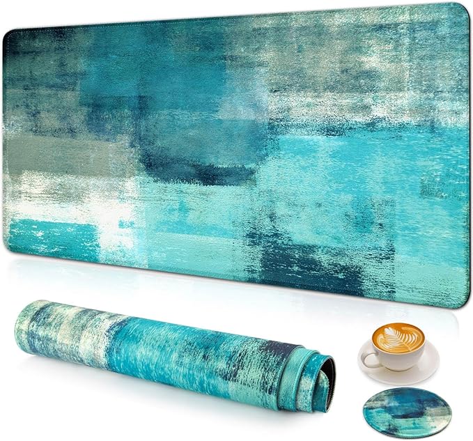 Large Gaming Mouse Pad with Coaster, Desk Matt for Desktop, Desk Pad, Mouse Pads Mat, Stitched Edges Big Extended Mousepad for Computer Keyboard Laptop Office Decor, 31.5'' x15.6''-Abstract Colors