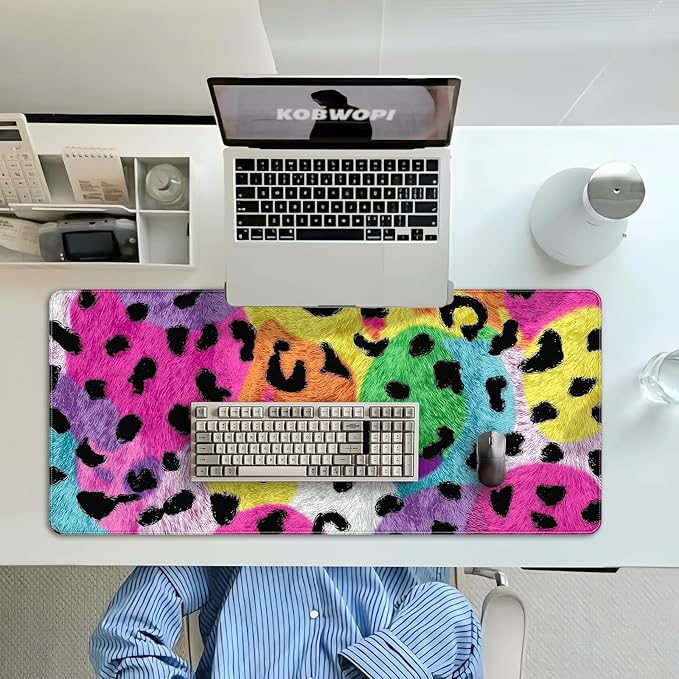 35.4 x 15.7 in, XXL Large Mouse Pad for Desk, Extended Keyboard Mouse Mat for Computer Office, Big Mouse pad with Stitched Edges, Gaming Pc-Leopard Colorful Background