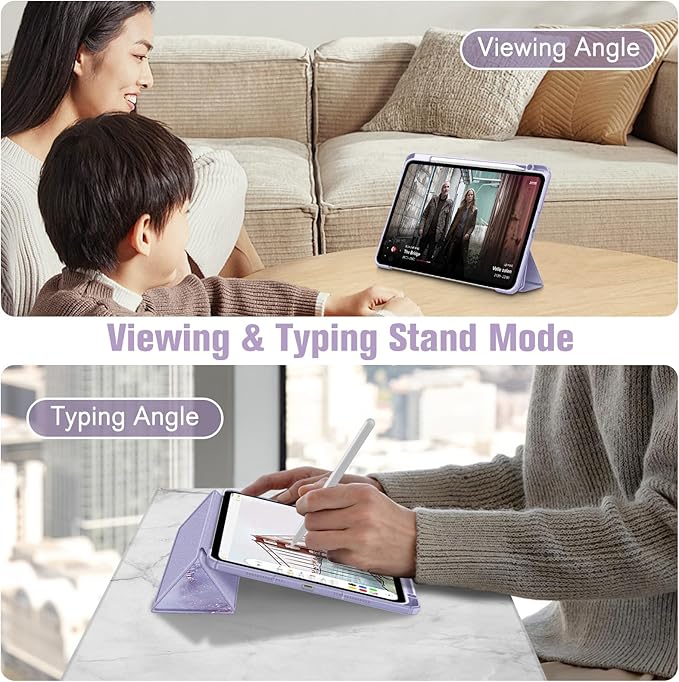 Fintie Hybrid Slim Case for iPad Pro 11-inch (M5) 2025 / (M4) 2024 - [Built-in Pencil Holder] Shockproof Protective Cover with Clear Transparent Back Shell, Lilac Marble