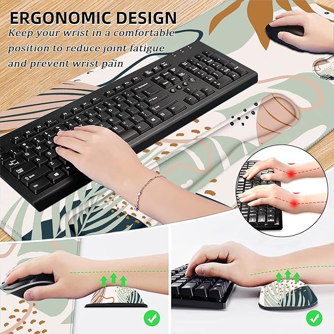 LATEEFAH Desk Mat, Mouse Pad with Wrist Rest, 4-in-1 Large Mouse Pads for Desk, Ergonomic Mouse Pad and Keyboard Wrist Rest Gaming Keyboard Mat for Office, Home