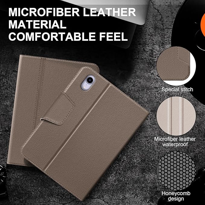 for iPad mini 7 (A17 Pro) 2024 iPad mini 6th Generation 2021 with Pencil Holder,Smart Leather Cover with Buckle, Protective, Auto Wake/Sleep, Adjustable Stand, Multiple View Angles,Gray Brown
