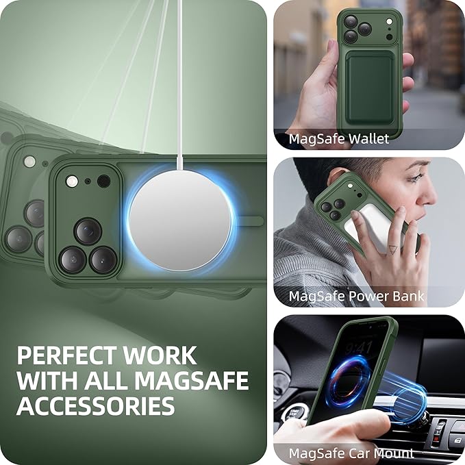 BERFY for iPhone 17 Pro Max Case, Compatible with MagSafe, Built-in Privacy Screen Protector, Camera Protection, Shockproof Full Body Phone Case 6.9", Translucent Deep Green
