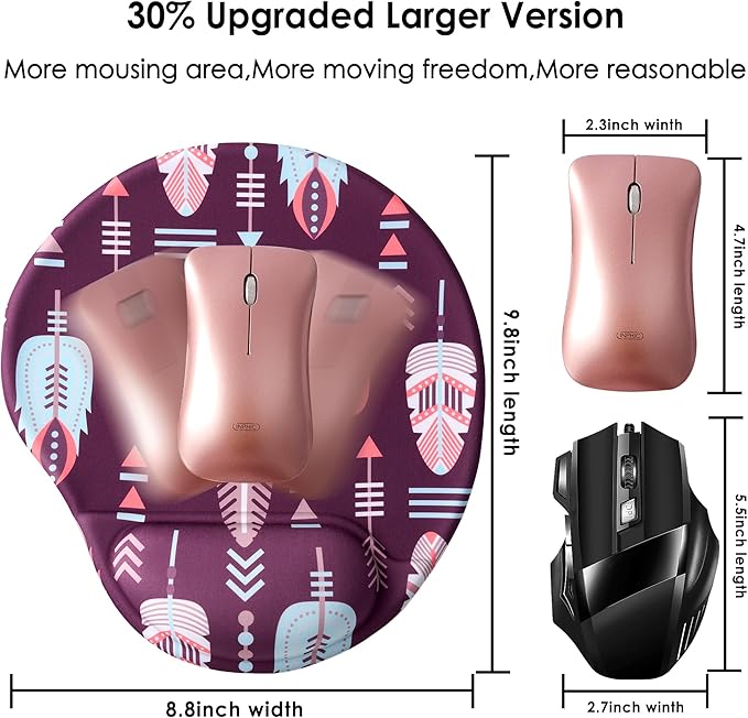 Ergonomic Mouse Pad with Wrist Support,Cute Mouse Pads with Wrist Rest,Comfortable Mouse Pad for Home Office Gaming Working Computers Laptop,Pain Relief with Non-Slip PU Base (Bohemia)
