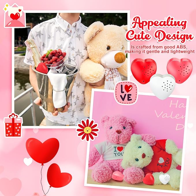Copkim 3 Pcs 20 Seconds Valentine's Voice Recorder for Stuffed Animal Heart Shape Sound Recorder Push Button Recordable Device Sound Module for Gift Recording Voice Message (Red, White,Pink)