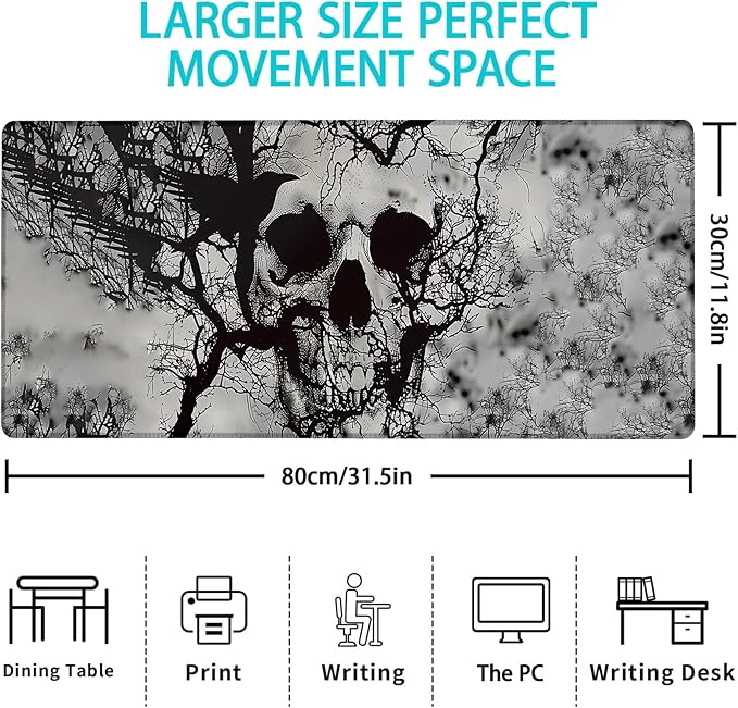 Gaming Mouse Pad, Gothic Skull Mouse Pad, Desk Mat, Non-Slip Rubber Base MousePads for Computers Laptop Office School Home Accessories Decor 31.5" x 11.8"
