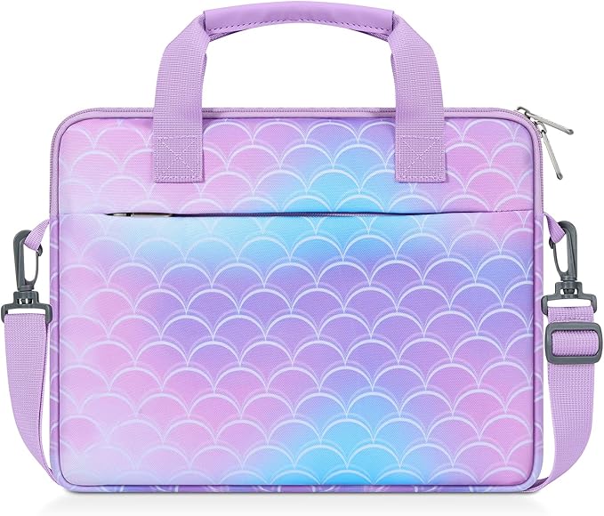 MoKo 10-12.5 Inch Kids Tablet Sleeve Carrying Case for Fire HD 10 13th/11th Gen, Fire HD 8/7 Kids 2022, Tablet Bag with Shoulder Strap for 10/10.1" Android 12/13, Rainbow & Unicorn, Mermaid-Purple
