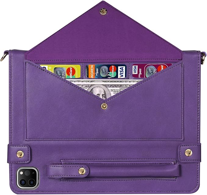 Handbag Case for iPad Pro 11-inch M5 M4 (2025/2024), Techcircle Folio Stand PU Leather Hand Strap Protective Cover, Crossbody Case w/Pencil Holder Card Slots Wallet Case, Purple