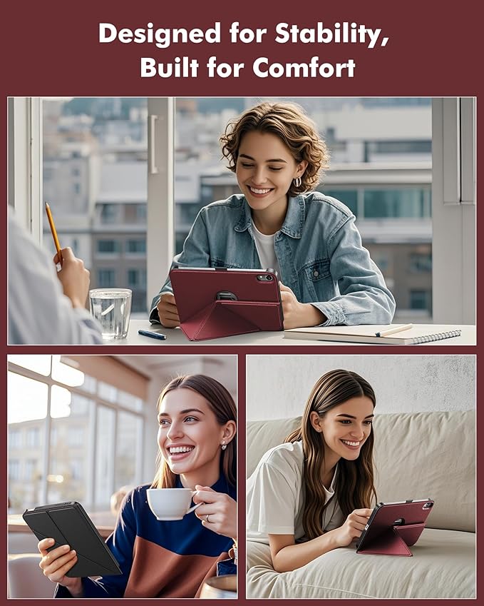 INFILAND Case for iPad mini 7 (A17 Pro) 2024 / iPad mini 6 2021, Magnetic Origami Slim Protective Case, Book-Style Foldable Cover with Pencil Holder, Multi-Angle Stand, Auto Wake/Sleep, Burgundy